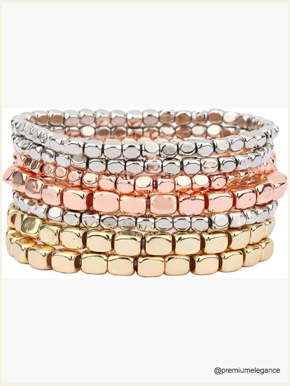 Set of 7 Chunky Multi-Strand Beaded Stretch Bracelets Stackable